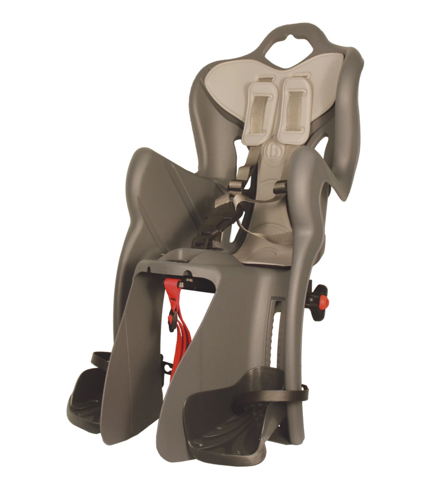 SEGGIOLINO PER BICI POSTERIORE BELLELLI "B-ONE LUXE" ATTACCO AL PORTAPACCHI CON CUSCINO GRIGIO SCURO, PORTATA MASSIMA 22 KG